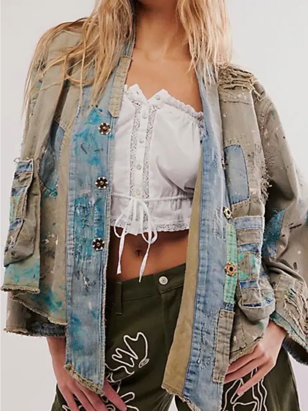 Rare Magnolia Pearl Painterly Patchwork soft cotton “Jean” Jacket